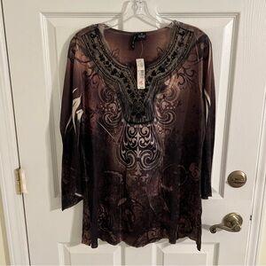 New Directions top sz XL NWT brown 3/4 sleeve 100% polyester